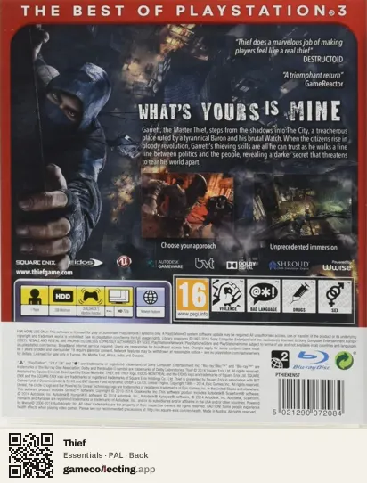 Thief PlayStation 3, PAL box back