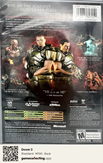 Doom 3 Xbox, NTSC box back