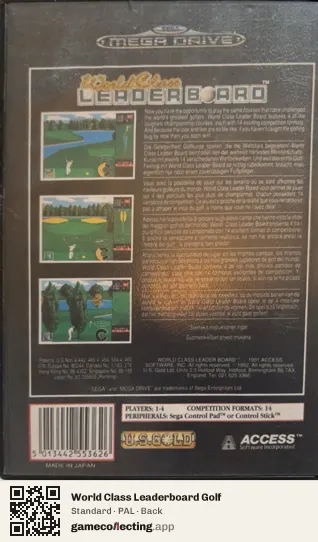 World Class Leaderboard Golf Sega Mega Drive / Genesis, PAL box back