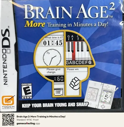Brain Age 2: More Training in Minutes a Day! Nintendo DS, NTSC box front