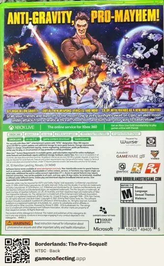 Borderlands: The Pre-Sequel! Xbox 360, NTSC box back