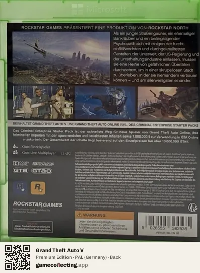 Grand Theft Auto V Xbox One, Germany box back
