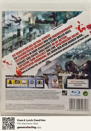 Kane & Lynch: Dead Men PlayStation 3, Germany box back