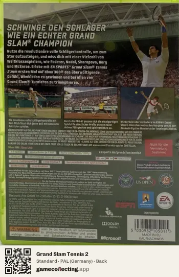 Grand Slam Tennis 2 Xbox 360, Germany box back