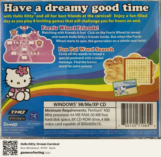 Hello Kitty: Dream Carnival Computer, NTSC box back