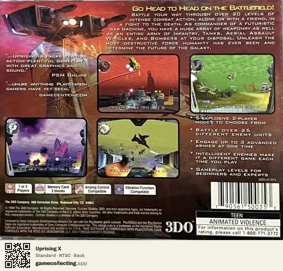 Uprising X PlayStation, NTSC box back