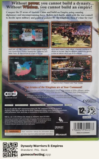 Dynasty Warriors 5: Empires Xbox 360, PAL box back