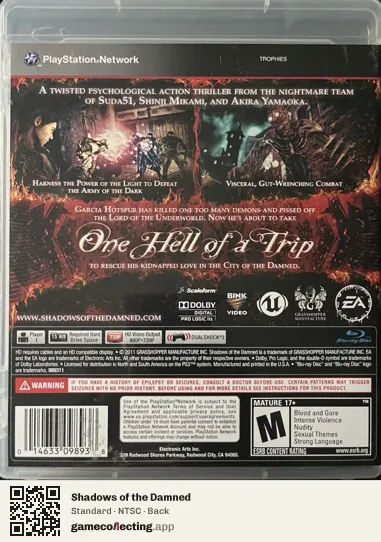 Shadows of the Damned PlayStation 3, NTSC box back