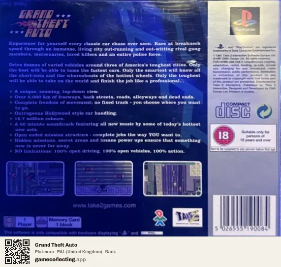 Grand Theft Auto PlayStation, United Kingdom box back