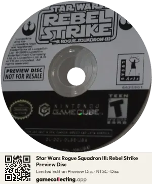 Star Wars Rogue Squadron III: Rebel Strike Preview Disc Nintendo GameCube, NTSC disc