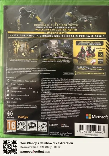 Tom Clancy's Rainbow Six Extraction Xbox Series X, Italy box back