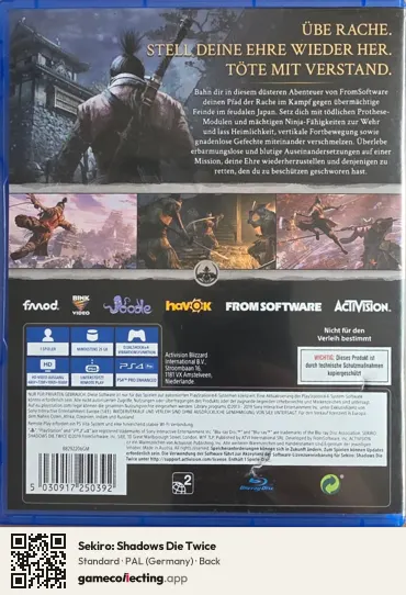 Sekiro: Shadows Die Twice PlayStation 4, Germany box back