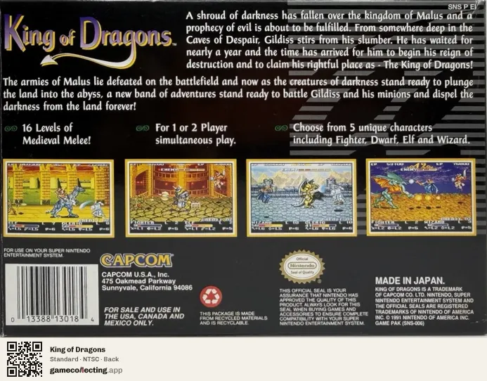 King of Dragons Super Nintendo Entertainment System, NTSC box back