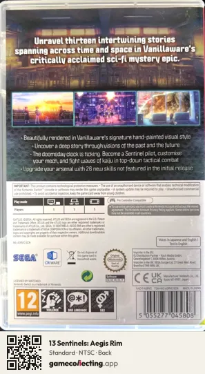 13 Sentinels: Aegis Rim Nintendo Switch, NTSC box back