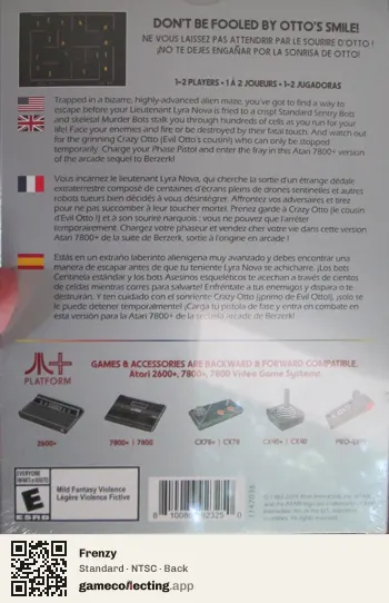 Frenzy Atari 7800, NTSC box back