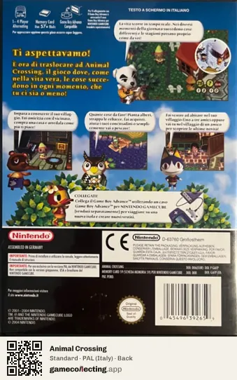 Animal Crossing Nintendo GameCube, Italy box back