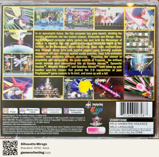 Silhouette Mirage PlayStation, NTSC box back
