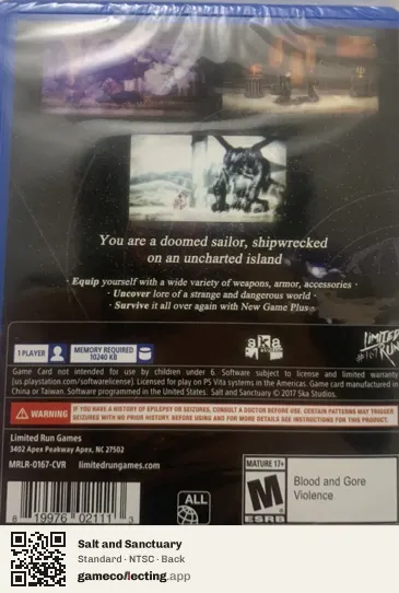 Salt and Sanctuary PlayStation Vita, NTSC box back