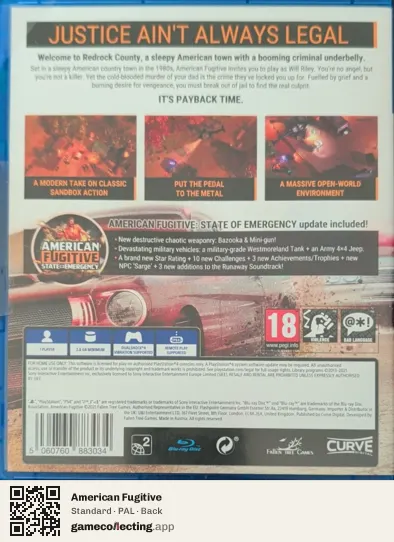 American Fugitive PlayStation 4, PAL box back
