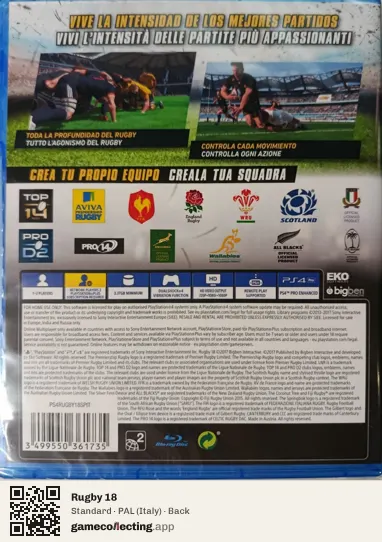 Rugby 18 PlayStation 4, Italy box back