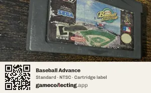 Baseball Advance Game Boy Advance, NTSC cartridge label