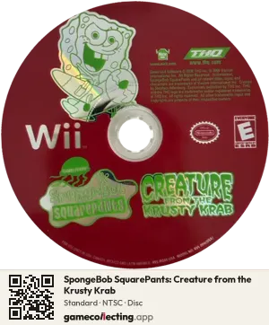SpongeBob SquarePants: Creature from the Krusty Krab Nintendo Wii, NTSC disc