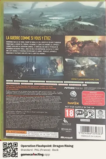 Operation Flashpoint: Dragon Rising Xbox 360, France box back