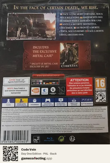 Code Vein PlayStation 4, PAL box back