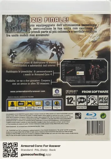 Armored Core: For Answer PlayStation 3, Italy box back