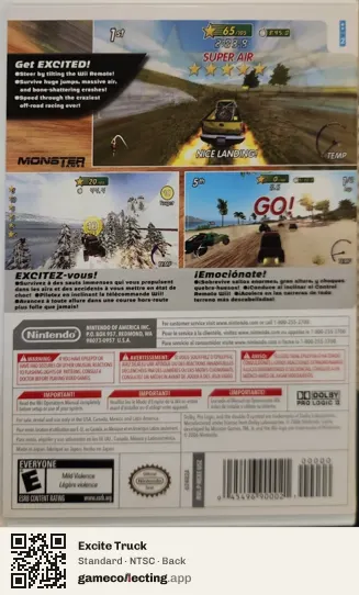 Excite Truck Nintendo Wii, NTSC box back