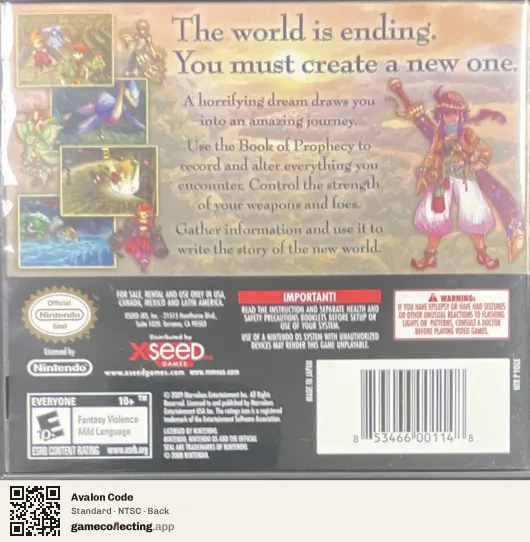 Avalon Code Nintendo DS, NTSC box back