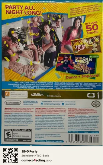 SiNG Party Nintendo Wii U, NTSC box back
