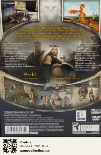 Gladius PlayStation 2, NTSC box back