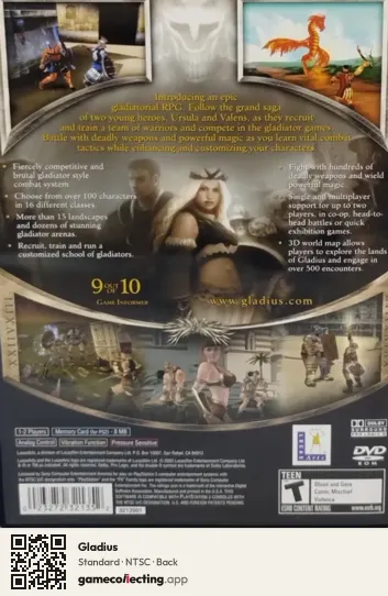 Gladius PlayStation 2, NTSC box back