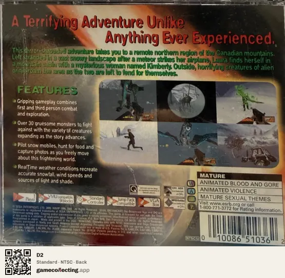 D2 Sega Dreamcast, NTSC box back
