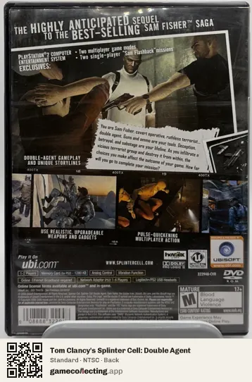 Tom Clancy's Splinter Cell: Double Agent PlayStation 2, NTSC box back