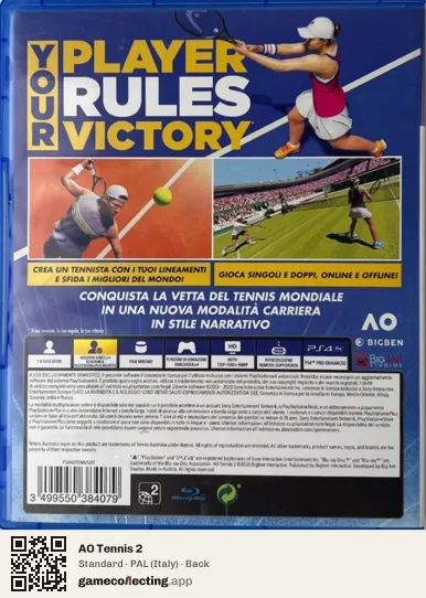 AO Tennis 2 PlayStation 4, Italy box back