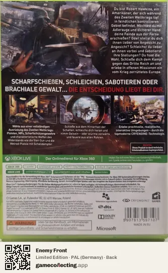 Enemy Front Xbox 360, Germany box back