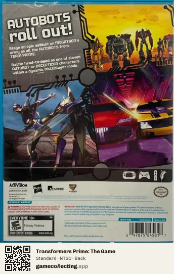 Transformers Prime: The Game Nintendo Wii U, NTSC box back