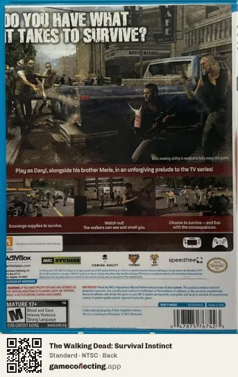 The Walking Dead: Survival Instinct Nintendo Wii U, NTSC box back