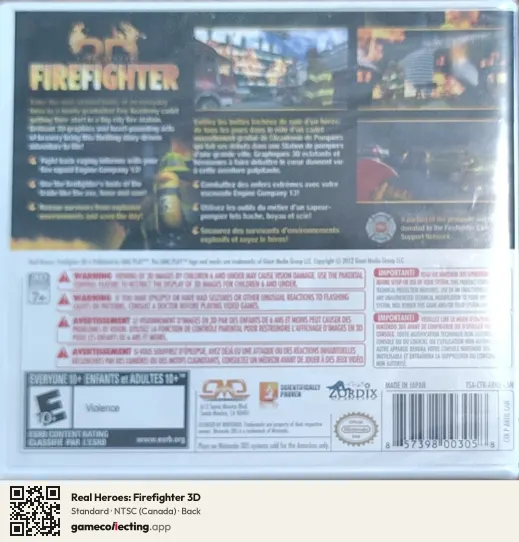 Real Heroes: Firefighter 3D Nintendo 3DS, Canada box back