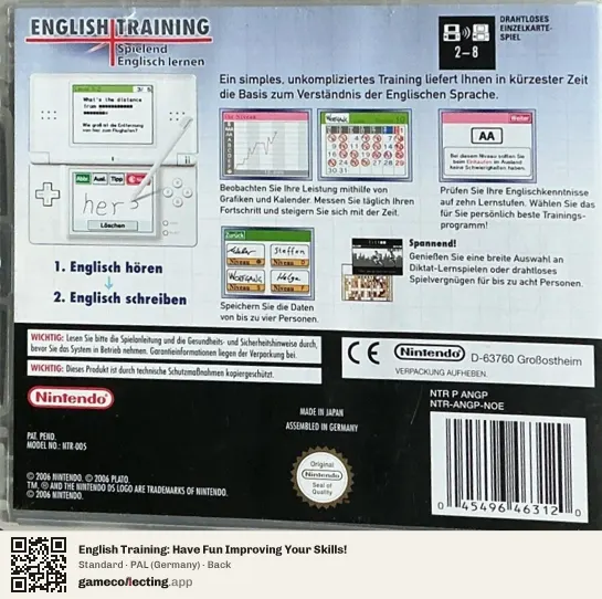 English Training: Have Fun Improving Your Skills! Nintendo DS, Germany box back