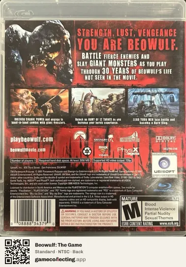 Beowulf: The Game PlayStation 3, NTSC box back