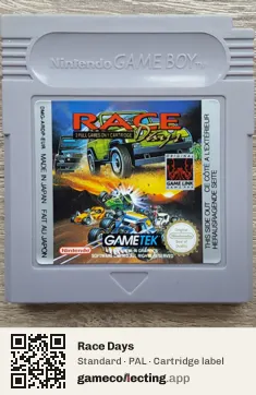 Race Days Game Boy, PAL cartridge label
