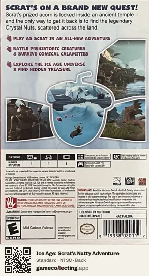 Ice Age: Scrat's Nutty Adventure Nintendo Switch, NTSC box back