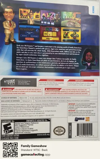 Family Gameshow Nintendo Wii, NTSC box back