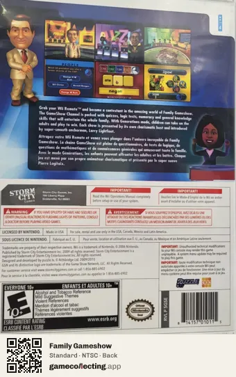 Family Gameshow Nintendo Wii, NTSC box back