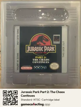 Jurassic Park Part 2: The Chaos Continues Game Boy, NTSC cartridge label