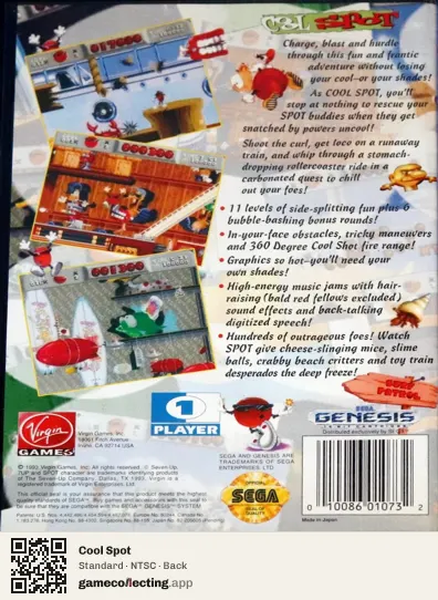 Cool Spot Sega Mega Drive / Genesis, NTSC box back