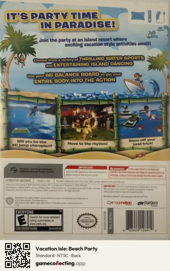 Vacation Isle: Beach Party Nintendo Wii, NTSC box back